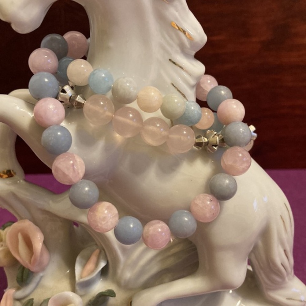 Pastel pink/blue glass beaded bracelet set